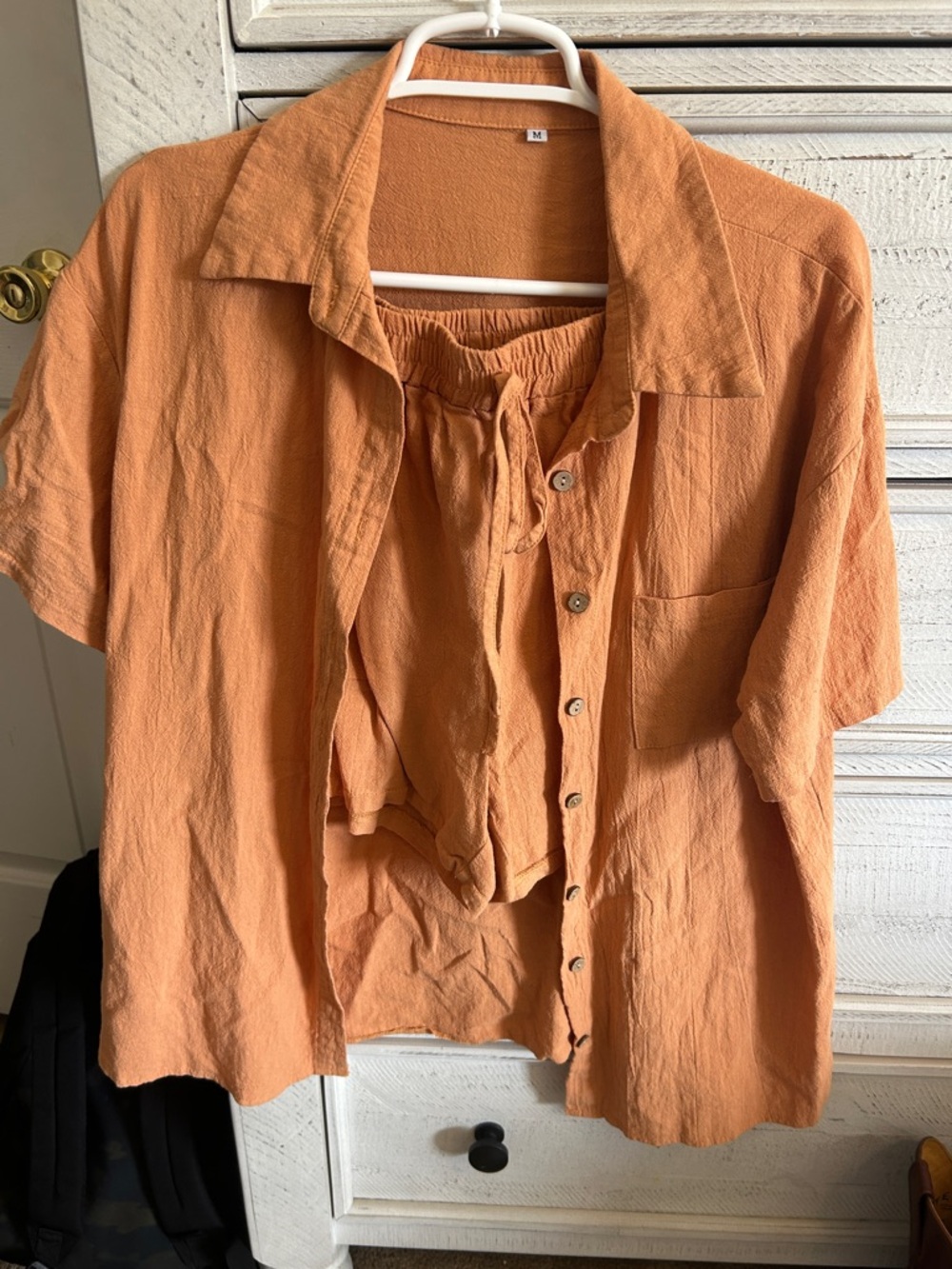 Lightweight Short Sleeve Button-Up Set in Peach